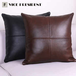 新美式黑棕色真头层牛皮设计抱枕套客厅沙发样板汽车真皮靠垫定制
