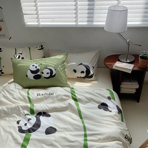 熊猫数码印花定版高支高密纯棉贡缎四件套全棉被套床单床笠儿童房