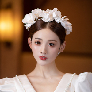 韩式浪漫大花朵白色法式风情造型头花新娘结婚婚纱宴会礼服发饰品