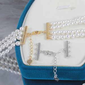 DIY珍珠配件 S925纯银双排三排四排珍珠项链扣手链扣扣子配饰品