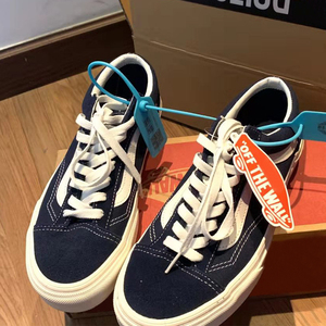 万斯style36藏蓝色帆布鞋女权志龙gd王一博同款蓝白寂静蓝板鞋男