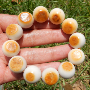 方言和田玉精品收藏级河北唐河老熟黄沁皮籽料圆珠17mm手链手串n