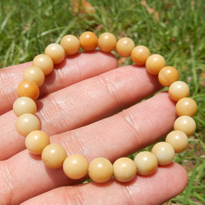方言和田玉放巨漏收藏级河北唐河老熟黄沁籽料圆珠8mm手链手串n