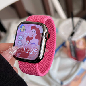 新色桃粉单圈弹力编织表带适用于苹果applewatch4/5/6/7手表简约