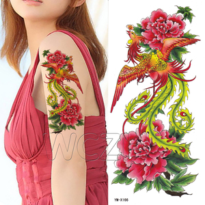 凤凰纹身贴纸防水女款牡丹花防汗持久个性遮痕刺青纹身贴