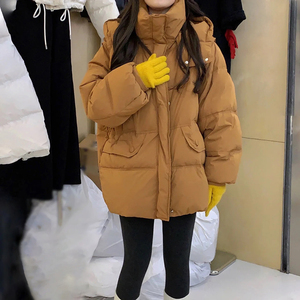 韩版连帽羽绒服女中长款2023冬季新款宽松休闲收腰白鸭绒加厚外套