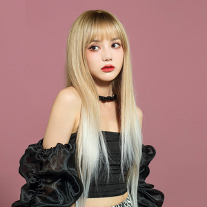 金发莎lisa同款假发女长发渐变挑染仿真直发2021年时尚新款全头套