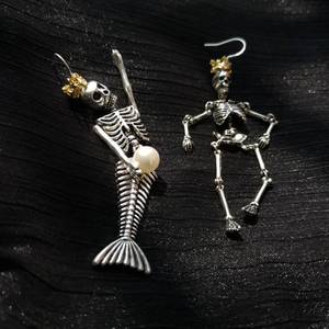 MUSE GALAXY 设计款暗黑系 珍珠锆石皇冠 骷髅人鱼 骨架 耳环耳夹