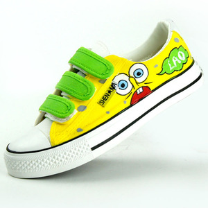 diy卡通海绵宝宝彩绘童鞋搭扣儿童手绘帆布鞋男女魔术贴涂鸦板鞋