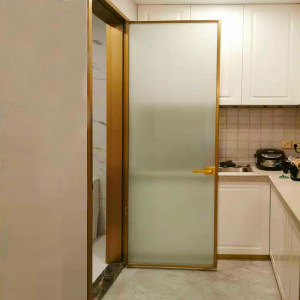 定制金色拉丝卫生间窄边平开门厨房浴室钢化玻璃子母门钛镁合金