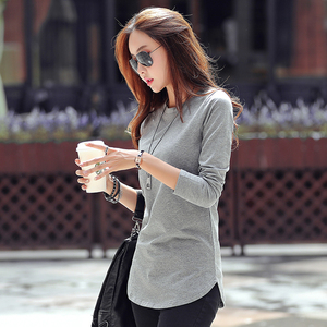 女棉长袖中长款修身t