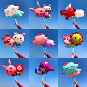 网红可爱卡通充气手持棒铝膜气球儿童无毒幼儿园玩具户外夜市摆摊