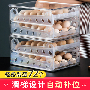 滑梯式冰箱鸡蛋收纳盒速冻冷藏保鲜厨房防震滚动双层透明鸡蛋盒62