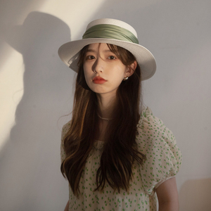 catia seli 森系唯美 平顶帷纱编织草帽优雅遮阳防晒帽大檐女式帽