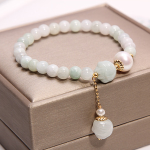 小众设计感清新简约天然翡翠玉石手链玉珠转运手串女文艺复古手饰