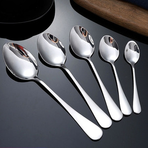 西餐不锈钢勺子长柄圆更勺羹勺刻字定制餐厅儿童学生饭店家用餐具