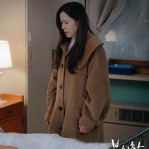 法式爱的迫降孙艺珍同款冬季娃娃领中长款毛呢外套女呢子大衣2022