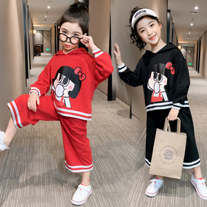 2021新款春秋女童洋气时尚休闲两件套女孩旺仔妹网红套装中大童潮