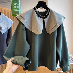 品牌折扣店专柜撤柜清仓下摆抽绳宽松荷叶边撞色娃娃领卫衣女春秋