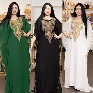 非洲中东跨境大码女装ebay欧美爆款连衣裙刺绣花边穆斯林长袍8299