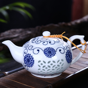 杰茗博景德镇茶壶陶瓷泡茶器单壶冲茶器青花瓷茶具镂空玲珑泡茶壶