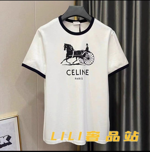 celine/赛琳22ss春夏新款字母logo印花圆领马车图案宽松短袖t恤女
