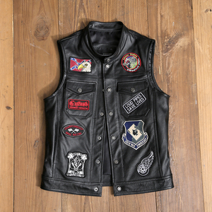 混乱之子 进口头层牛皮哈雷机车马甲 真皮短款骑行背心无袖坎肩潮