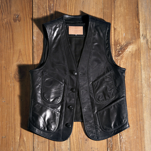日系复古真皮马甲 头层绵羊皮青年修身背心男士v领休闲多口袋坎肩