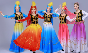新疆舞蹈演出服女2021新款少数民族长裙服装现代舞蹈服维族大摆裙