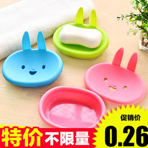 韩国创意双层沥水肥皂盒卡通兔小香皂盒圆形浴室塑料可爱香皂盘子
