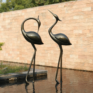 户外玻璃钢仙鹤雕塑大型水池园林景观装饰仿铜丹顶鹤抽象落地摆件