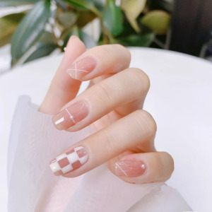 学生少女简约小清新手工穿戴甲显白线条定制美甲贴片可拆卸假指甲