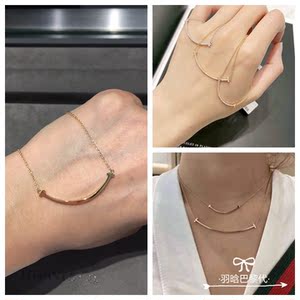 tiffany/蒂芙尼微笑项链smile 18k金小号大号无钻满钻笑脸锁骨链