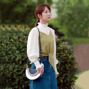 fyog 余生请多指教林之校杨紫同款白色木耳领衬衫绿色吊带套装女