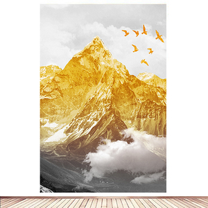 金山日出装饰画靠山图自粘壁画现代中式玄关挂画玻璃门贴画海报