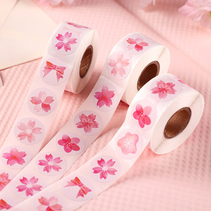 樱花贴纸sakura花瓣花卉圆形封口贴卷卷贴