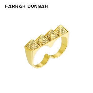 Farrah Donnah法斗珠宝S925纯银埃及金字塔连体双指戒指个性指虎