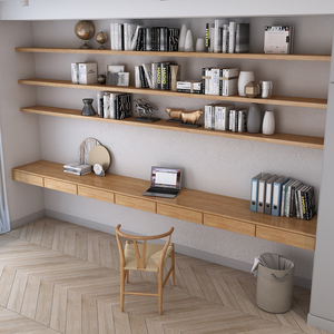 定制北欧壁挂书桌带抽屉书架卧室挂墙式电脑桌子一字板写字台1317