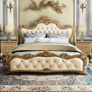 【清仓特卖】欧式床卧室实木双人床结婚床组合套装香槟金实木软床