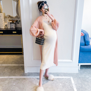 孕妇网红套装春天 夏季孕妇套装时尚款潮妈春夏外出薄款针织开衫