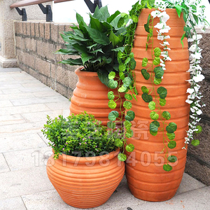 庭院大号土陶罐花园栽花坛红泥花盆红陶花瓶景观陶瓶绿化小品摆件