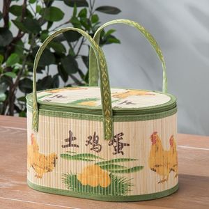 竹编鸡蛋篮子周岁礼盒包装虫草蛋竹篮绿壳椭圆竹制品筐富硒手提