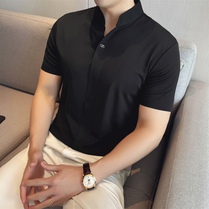 无痕短袖polo衫男夏季薄款立领t恤潮流韩版修身无领体恤弹力半袖