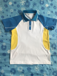 可订制男女款中小学生夏季校服半袖 白色黄色蓝色三色拼接短袖T恤