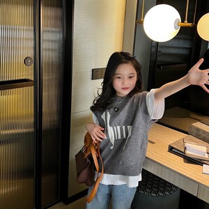 女童背心马甲洋气可爱图案中大童韩版宽松小学生上衣这个颜值很高