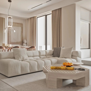 意式设计师模块沙发落地款北欧客厅奶白暖色系科技布免洗沙发直排