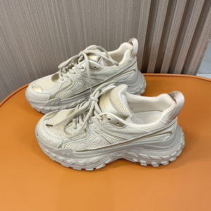 厚底老爹鞋女2023春季韩版新款百搭小个子增高摇摇底金色运动鞋子
