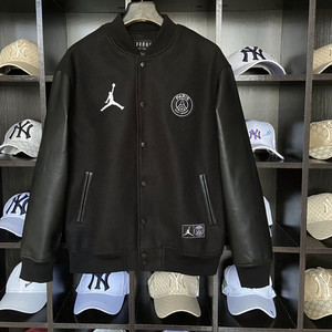 美品aj飞人巴黎圣日耳曼毛呢棒球服夹克女加厚棉服外套男