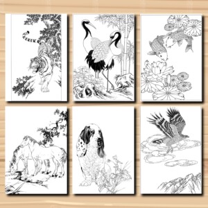 工笔画白描底稿 动物走兽仙鹤 狗 马 老虎 鱼老鹰零基础初学国画