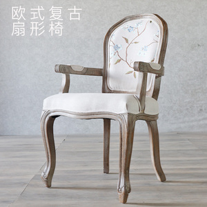 法式餐椅仿古欧式实木做旧软包靠背椅休闲扶手椅酒店设计师椅子